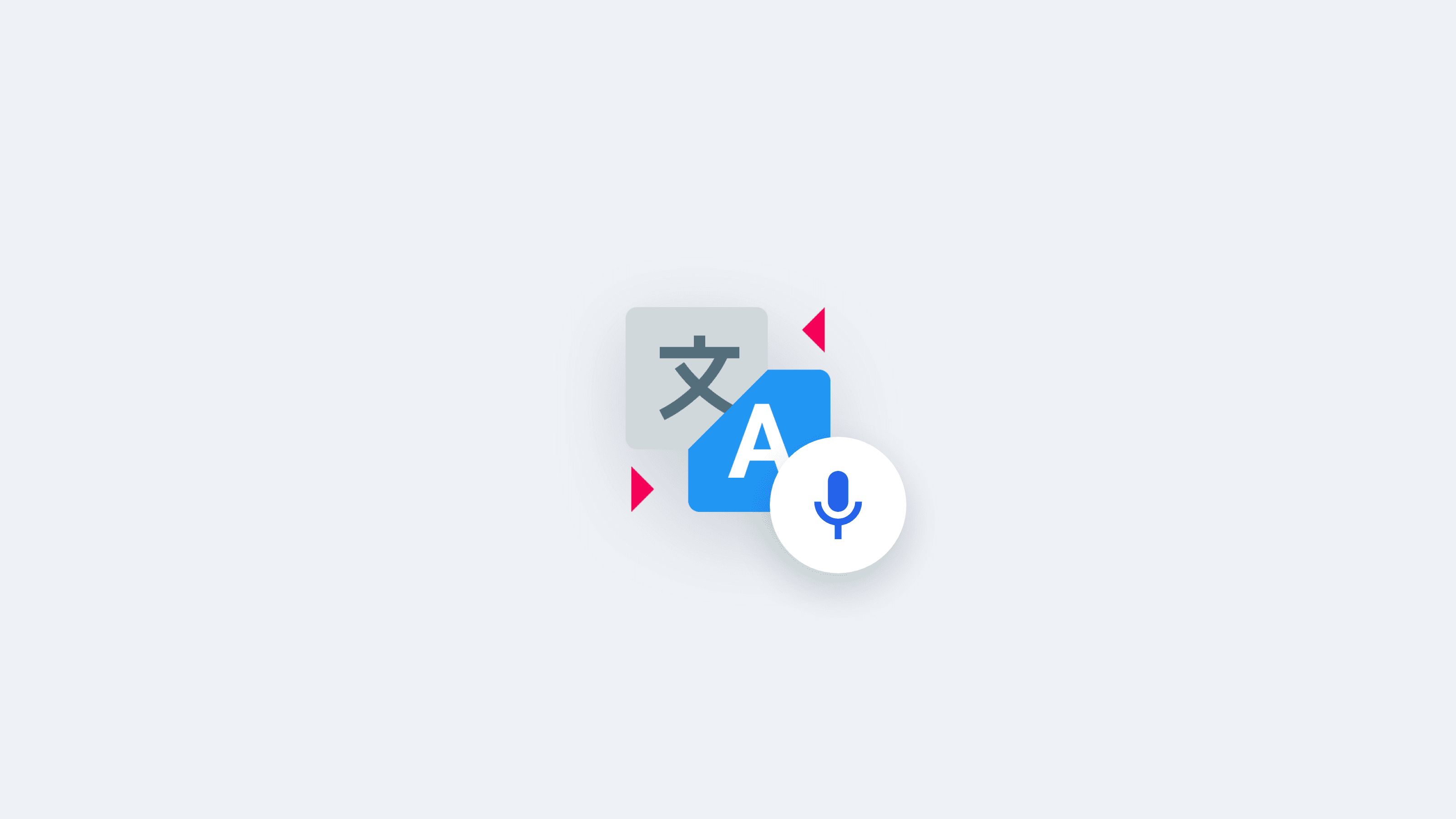 A translation icon with a microphone badge, speaking in one language and typing in another