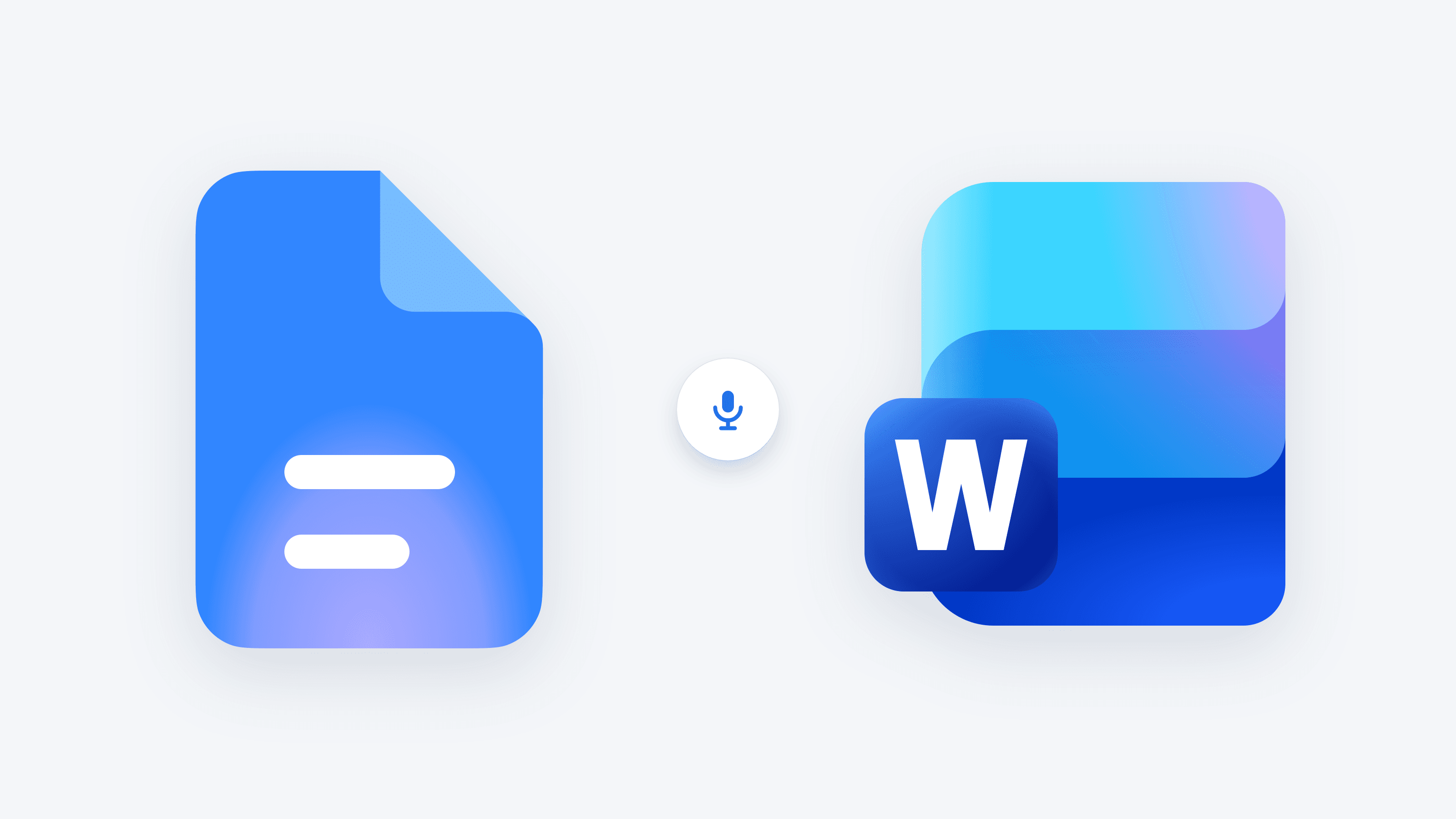 The Google Docs and Microsoft Word icons side by side with a microphone in the middle, showing you can dictate by voice in both
