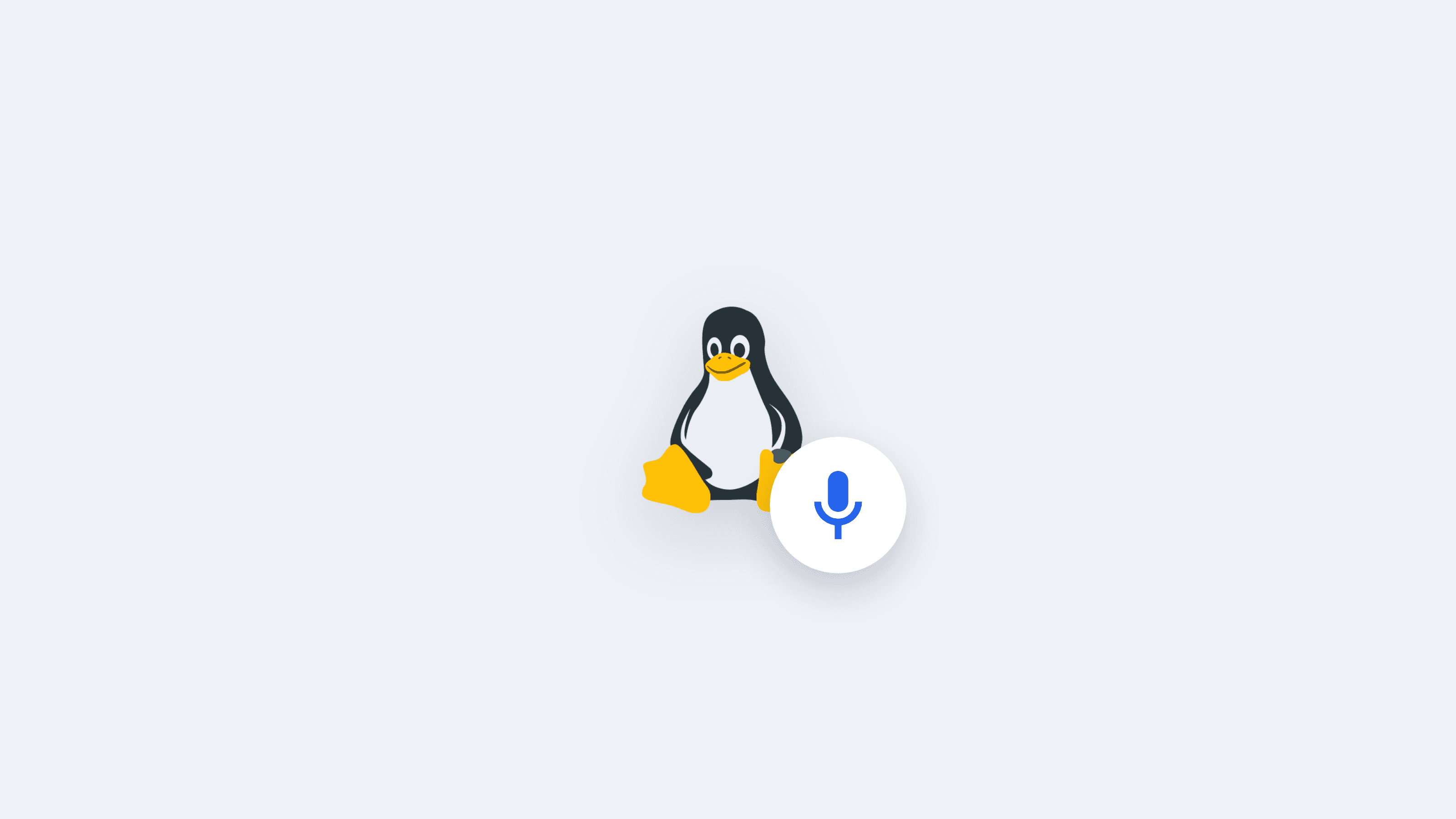 The Linux penguin Tux with a microphone badge, voice typing on Linux